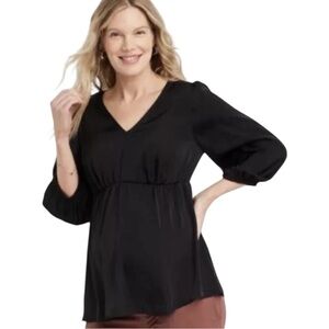 Isabel Ingrid Maternity Top XS Black Blouse Elbow Sleeve Back Cut Out Shirt